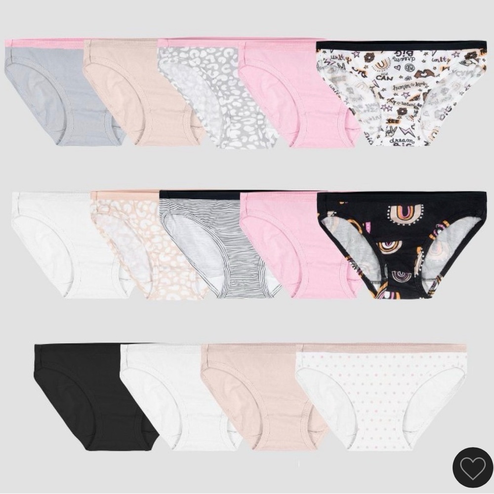 Fruit of the Loom Girls’ cotton bikini underwear, size 14, low rise 8 count